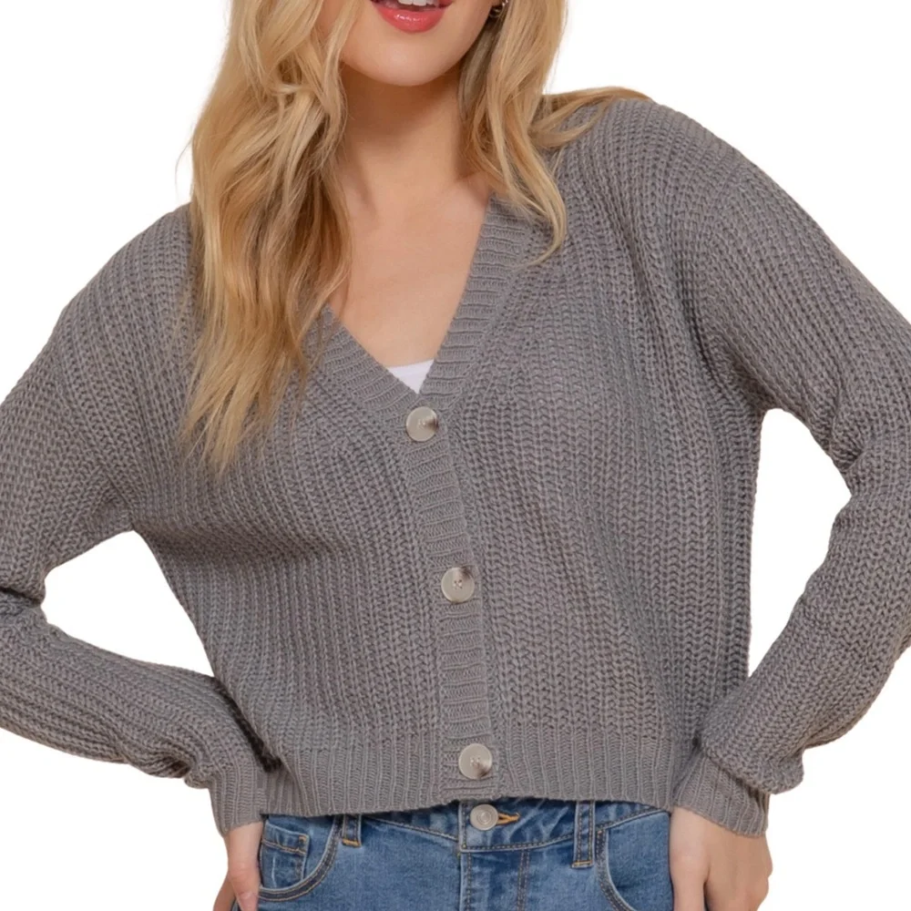 NWT Gray Long Sleeve Sweater Cardigan - Picture 3 of 5